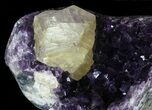 Wide Amethyst Crystal Cluster With Calcite - Metal Stand #63120-2